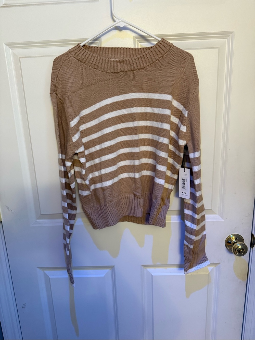 Three Dots NWT Mini Marin Stripe Sweater Light Taupe Classic - Size XLi